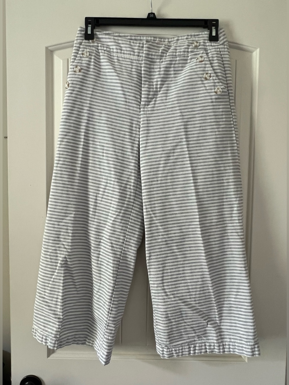 Merona Gray White Striped Cotton Sailor Crop Wide leg Nautical Pants Women’s 8